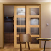 Coventry Shaker Style Oak Veneer Staffetta Twin Telescopic Pocket Doors - Clear Glass - Unfinished