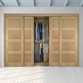 Image: Four Sliding Maximal Wardrobe Doors & Frame Kit - Coventry Shaker Style Oak Door - Unfinished