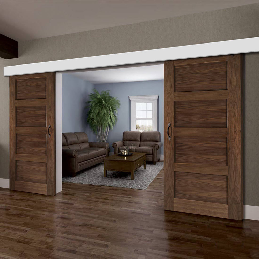 Double Sliding Door & Wall Track - Coventry Prefinished Walnut Shaker Style Door