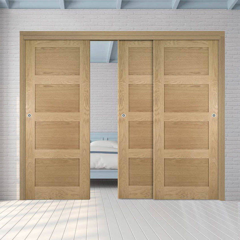 Pass-Easi Three Sliding Doors and Frame Kit - Coventry Oak Door - Prefinished