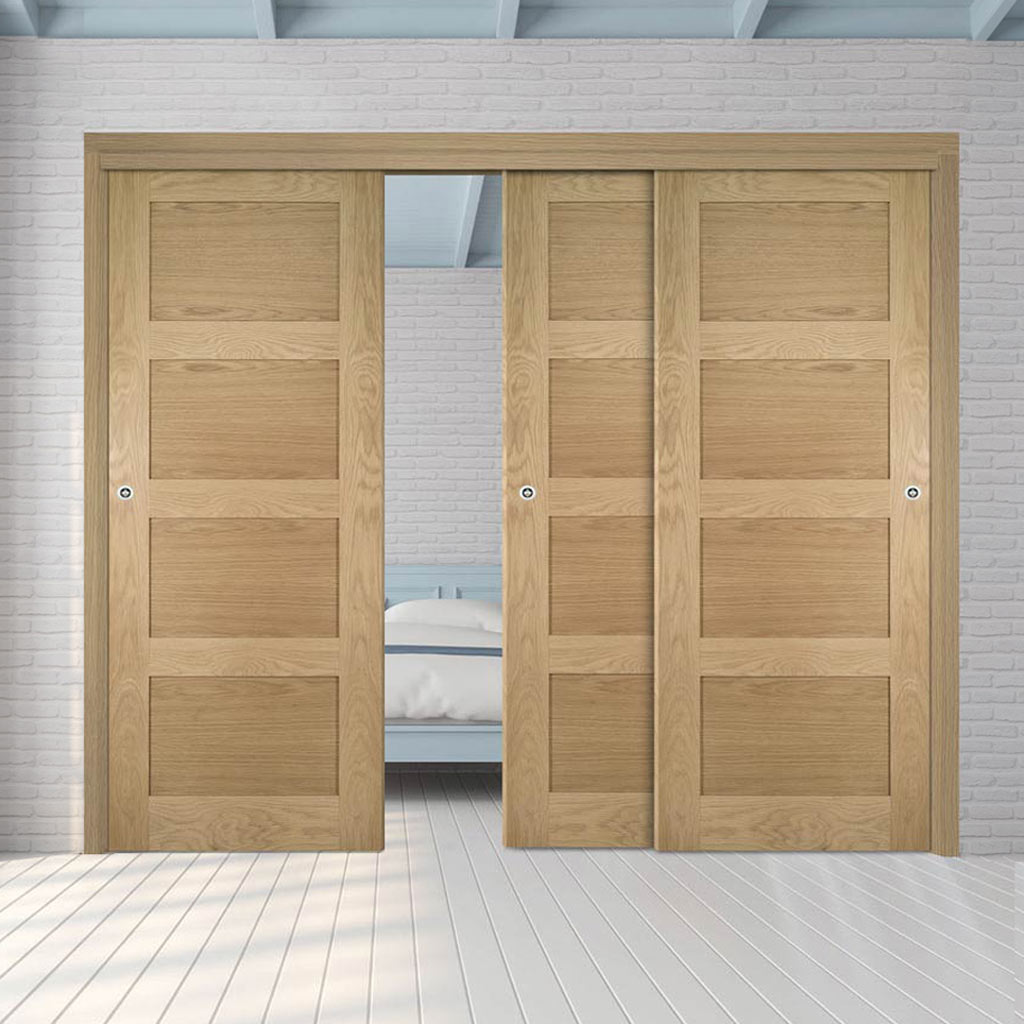 Pass-Easi Three Sliding Doors and Frame Kit - Coventry Oak Door - Prefinished