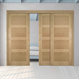 Image: Pass-Easi Three Sliding Doors and Frame Kit - Coventry Oak Door - Prefinished