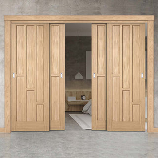 Image: Four Sliding Doors and Frame Kit - Coventry Contemporary Oak Panel Door - Unfinished