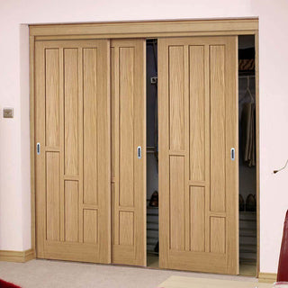 Image: Minimalist Wardrobe Door & Frame Kit - Three Coventry Contemporary Oak Panel Doors - Unfinished