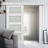 Single Sliding Door & Wall Track - Coventry White Primed Shaker Door - Frosted Glass