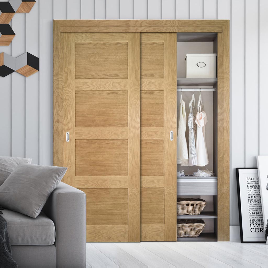 Two Sliding Maximal Wardrobe Doors & Frame Kit - Coventry Oak Door - Prefinished