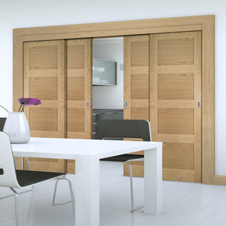Image: Pass-Easi Four Sliding Doors and Frame Kit - Coventry Oak Door - Prefinished