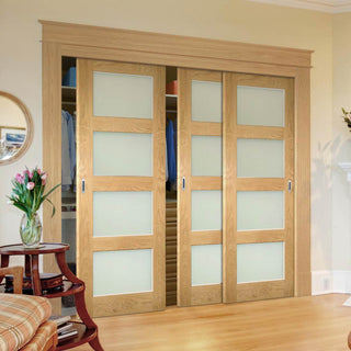 Image: Three Sliding Maximal Wardrobe Doors & Frame Kit - Coventry Oak Door - Frosted Glass - Prefinished