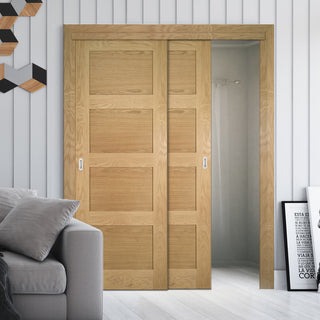 Image: Pass-Easi Two Sliding Doors and Frame Kit - Coventry Oak Door - Prefinished