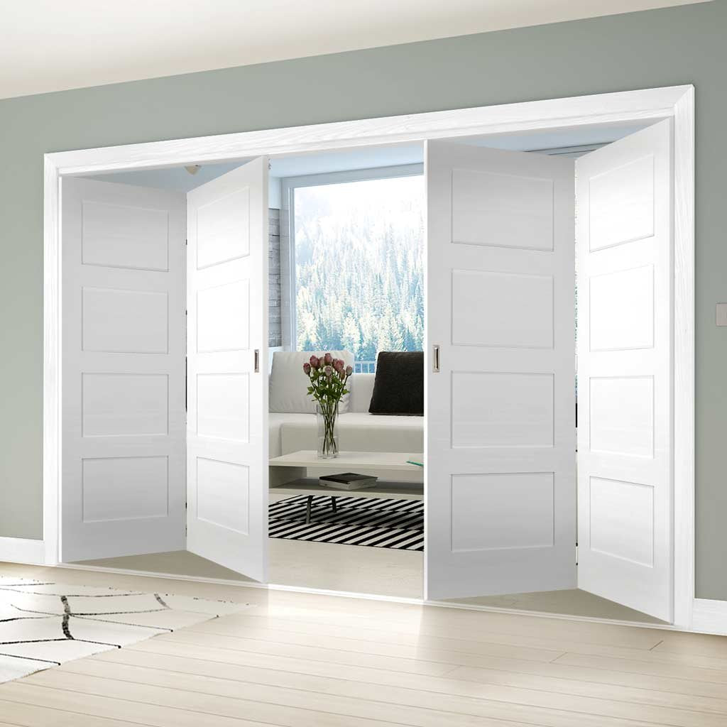 Four Folding Doors & Frame Kit - Coventry Shaker 2+2 - White Primed