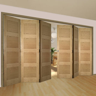 Image: Six Folding Doors & Frame Kit - Coventry Shaker Oak 3+3 - Unfinished