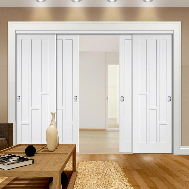 Four Sliding Doors and Frame Kit - Coventry Panel Door - White Primed