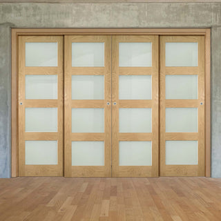 Image: Four Sliding Maximal Wardrobe Doors & Frame Kit - Coventry Oak Door - Frosted Glass - Prefinished