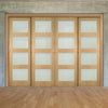 Pass-Easi Four Sliding Doors and Frame Kit - Coventry Shaker Style Oak Door - Frosted Glass - Unfinished