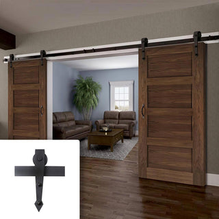 Image: Double Sliding Door & Arrowhead Black Track - Coventry Walnut Prefinished Shaker Style Door