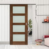 Single Sliding Door & Wall Track - Coventry Prefinished Walnut Shaker Style Door - Frosted Glass