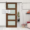 Single Sliding Door & Wall Track - Coventry Prefinished Walnut Shaker Style Door - Frosted Glass