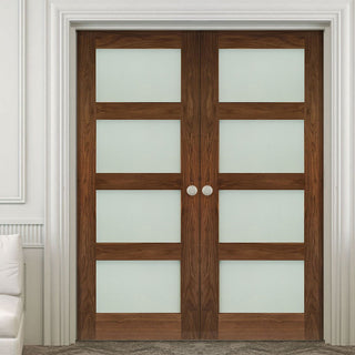 Image: Bespoke Coventry Prefinished Walnut Shaker Style Internal Door Pair - Frosted Glass