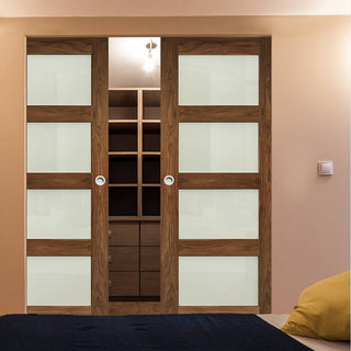 Image: Coventry Walnut Shaker Style Absolute Evokit Double Pocket Doors - Frosted Glass - Prefinished