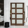 Pass-Easi Two Sliding Doors and Frame Kit - Coventry Prefinished Walnut Shaker Style Door - Frosted Glass
