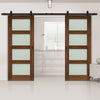 Top Mounted Black Sliding Track & Coventry Prefinished Walnut Shaker Style Double Door - Frosted Glass