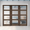 Pass-Easi Three Sliding Doors and Frame Kit - Coventry Prefinished Walnut Shaker Style Door - Clear Glass