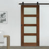 Top Mounted Black Sliding Track & Door - Coventry Prefinished Walnut Shaker Style Door - Frosted Glass