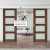 Double Sliding Door & Wall Track - Coventry Prefinished Walnut Shaker Style Door - Frosted Glass