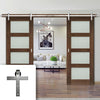 Double Sliding Door & Stainless Barn Steel Track - Coventry Walnut Prefinished Shaker Style Door - Frosted Glass