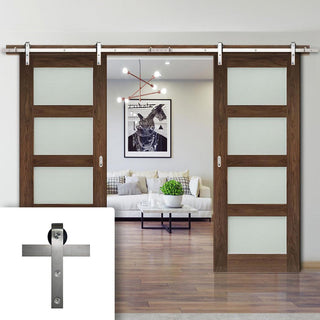 Image: Double Sliding Door & Stainless Barn Steel Track - Coventry Walnut Prefinished Shaker Style Door - Frosted Glass