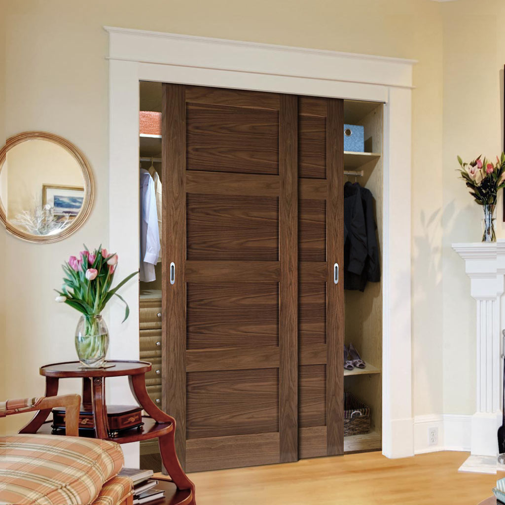 Two Sliding Maximal Wardrobe Doors & Frame Kit - Coventry Prefinished Walnut Shaker Style Door