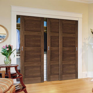 Image: Three Sliding Maximal Wardrobe Doors & Frame Kit - Coventry Prefinished Walnut Shaker Style Door