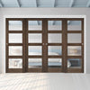 Pass-Easi Four Sliding Doors and Frame Kit - Coventry Prefinished Walnut Shaker Style Door - Clear Glass