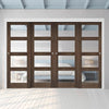 Pass-Easi Four Sliding Doors and Frame Kit - Coventry Prefinished Walnut Shaker Style Door - Clear Glass