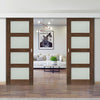 Double Sliding Door & Wall Track - Coventry Prefinished Walnut Shaker Style Door - Frosted Glass