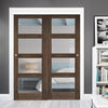 Pass-Easi Two Sliding Doors and Frame Kit - Coventry Prefinished Walnut Shaker Style Door - Clear Glass