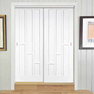 Image: Two Sliding Wardrobe Doors & Frame Kit - Coventry Panel Door - White Primed