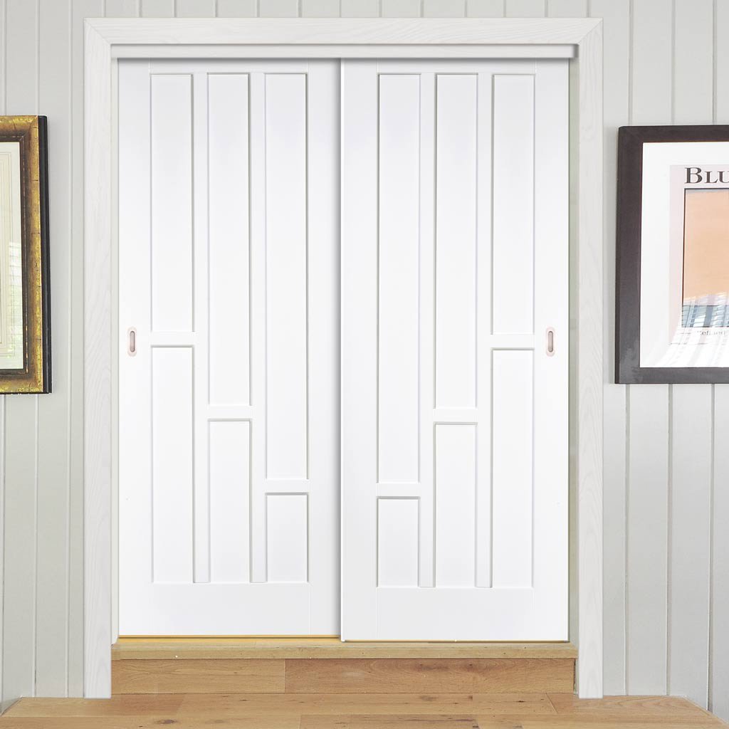 Minimalist Wardrobe Door & Frame Kit - Two Coventry Panel Doors - White Primed 