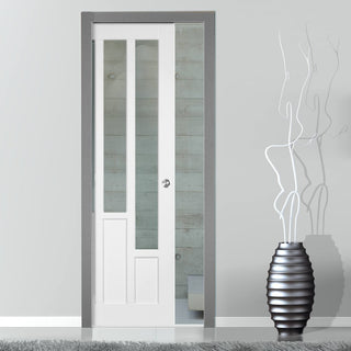 Image: Coventry Style Single Evokit Pocket Door - Clear Glass - White Primed