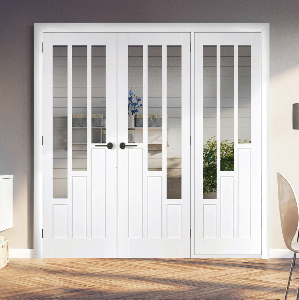 ThruEasi Room Divider - Coventry Clear Glass White Primed Double Doors with Single Side