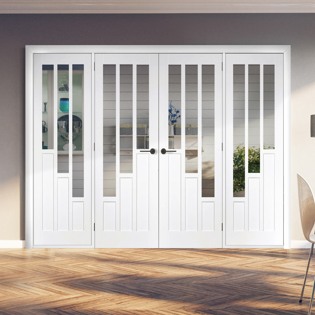 ThruEasi Room Divider - Coventry Clear Glass White Primed Double Doors with Double Sides