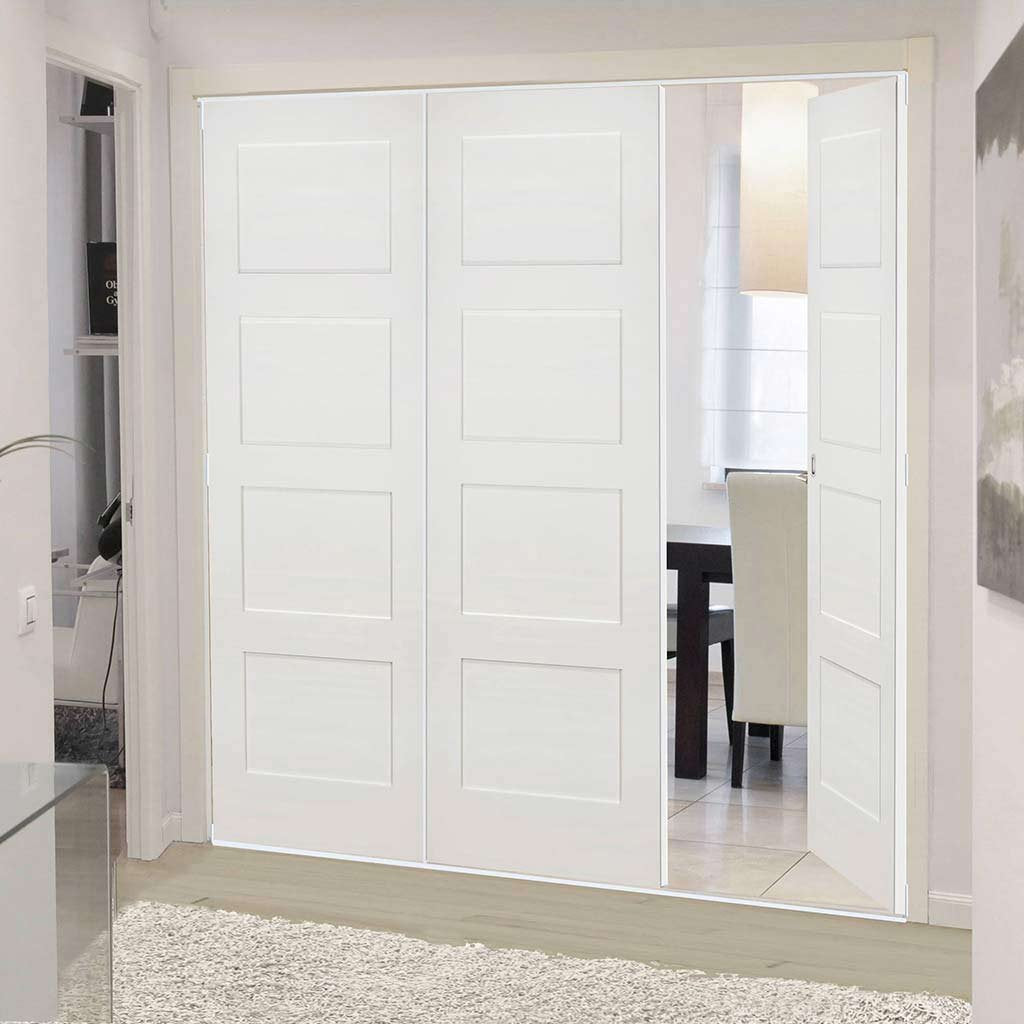 Three Folding Doors & Frame Kit - Coventry Shaker 2+1 - White Primed