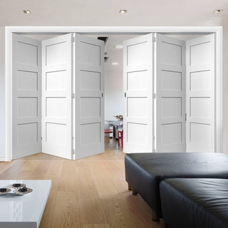 Image: Six Folding Doors & Frame Kit - Coventry Shaker 3+3 - White Primed