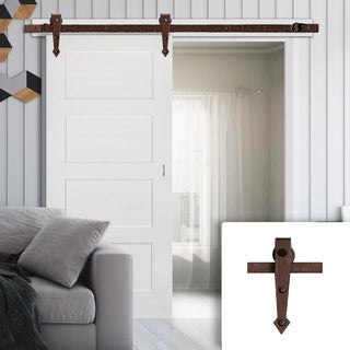 Image: Single Sliding Door & Arrowhead Antique Rust Track - Coventry White Primed Shaker Door