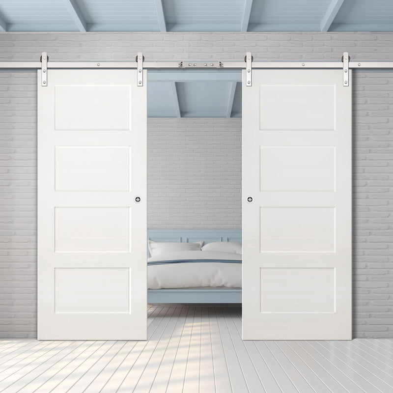Double Sliding Door & Stainless Barn Steel Track - Coventry White Primed Shaker Door