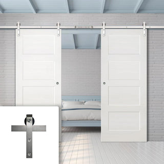 Image: Double Sliding Door & Stainless Barn Steel Track - Coventry White Primed Shaker Door