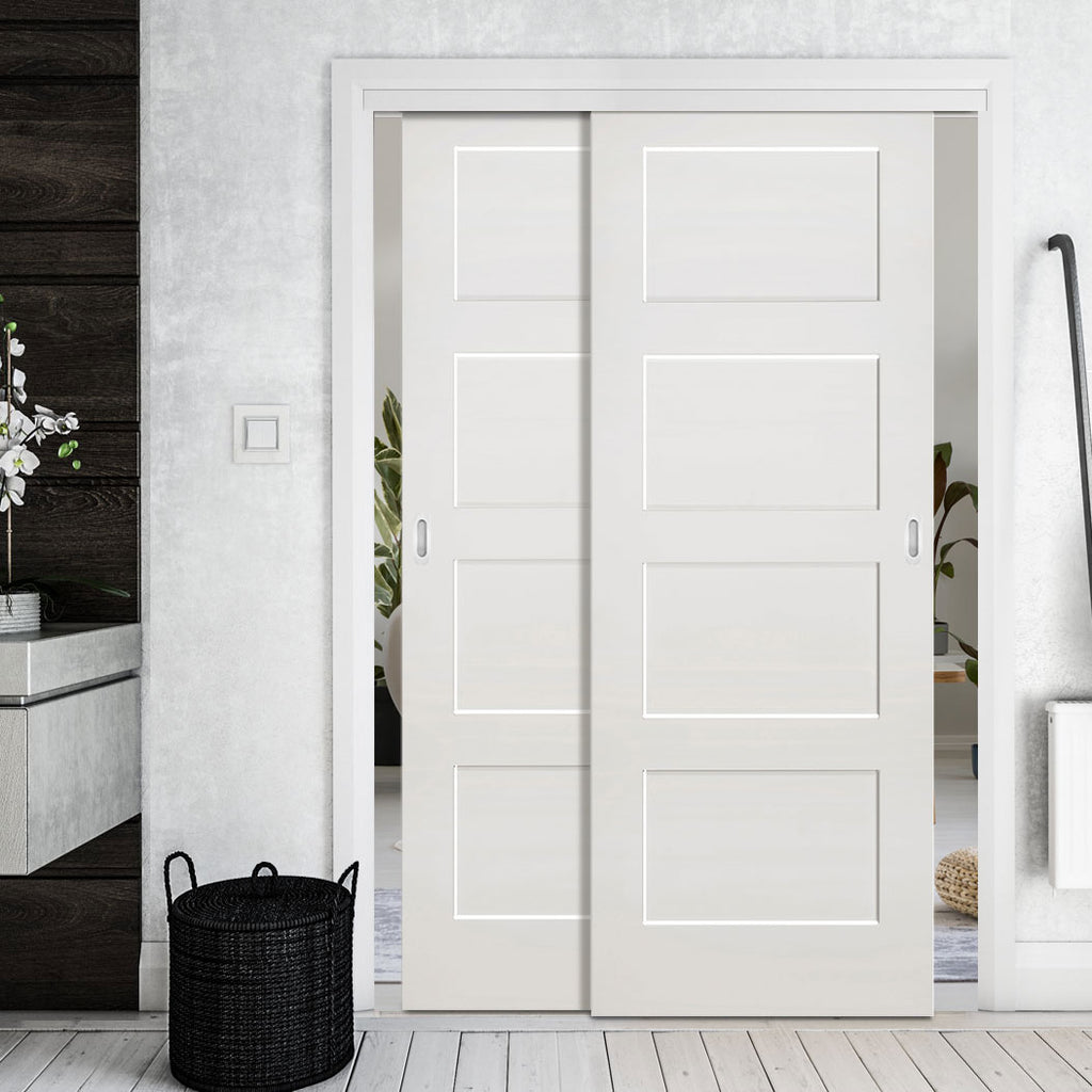 Pass-Easi Two Sliding Doors and Frame Kit - Coventry White Primed Shaker Door