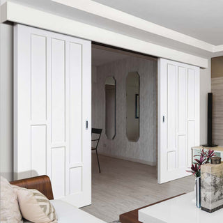 Image: Double Sliding Door & Wall Track - Coventry Panel Doors - White Primed