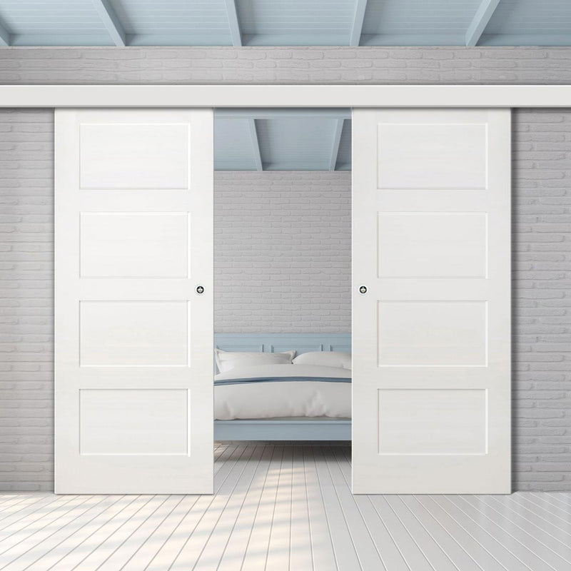 Double Sliding Door & Wall Track - Coventry White Primed Shaker Door