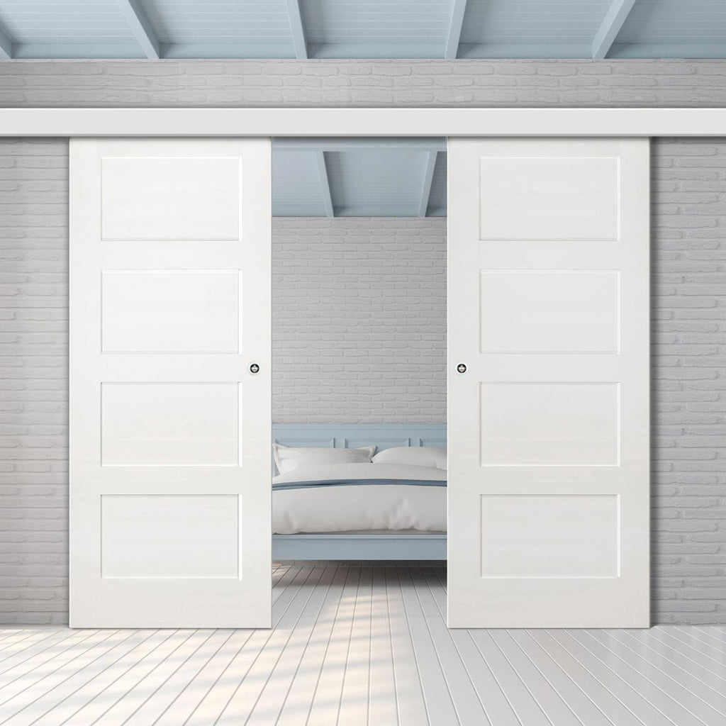 Double Sliding Door & Wall Track - Coventry White Primed Shaker Door